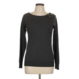 Lauren Ralph Lauren Sweater Top Womens Medium Gray Buckle Long Sleeve Career